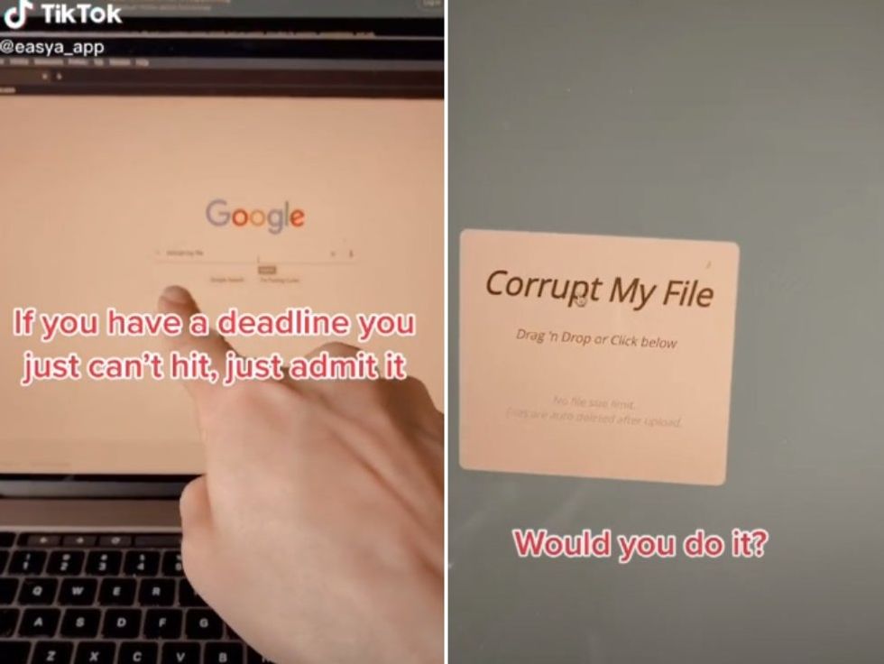 <p>A screenshot of the video shows how you can cheat your way out of a deadline</p>