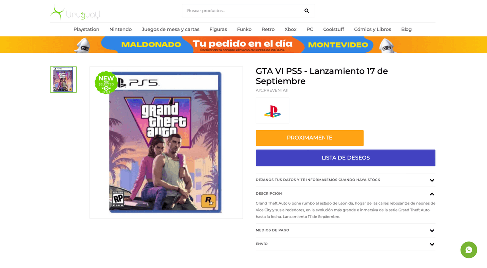 A screenshot of the XUruguay GTA 6 listing