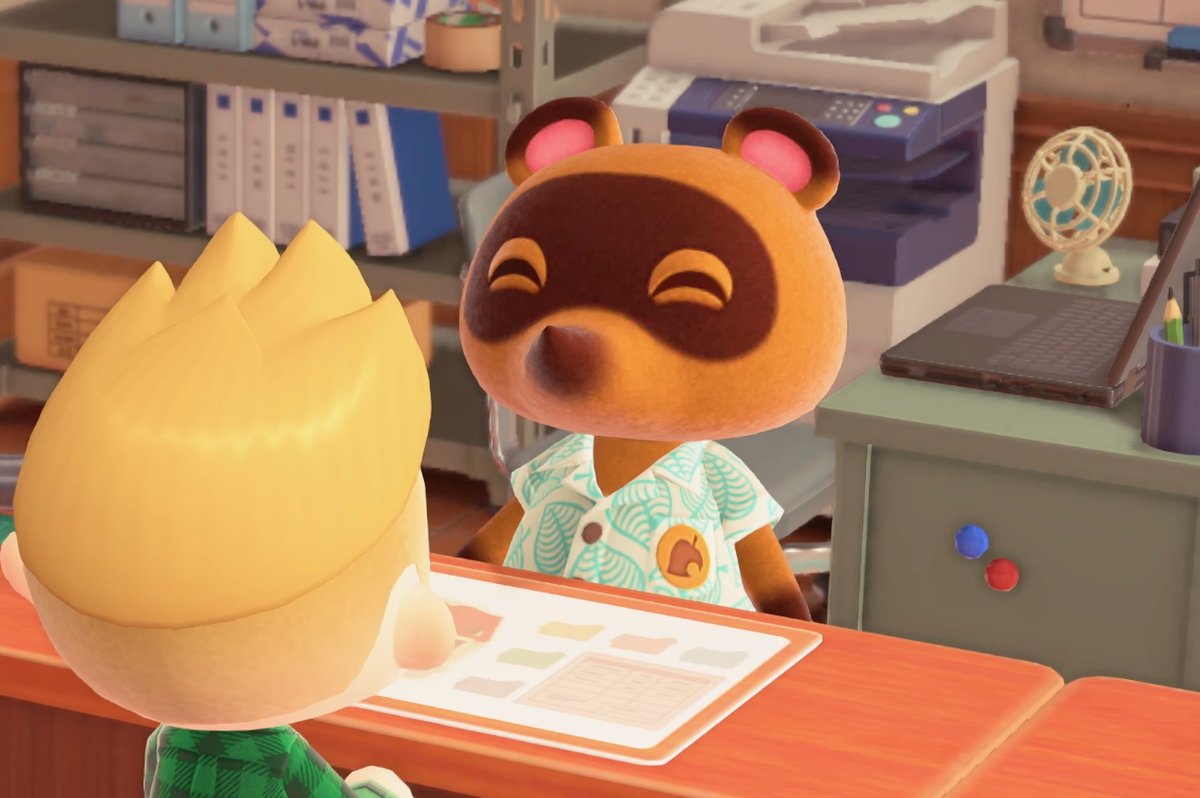 A screenshot of Tom Nook from the Animal Cross New Horizons Switch 2 and free update video