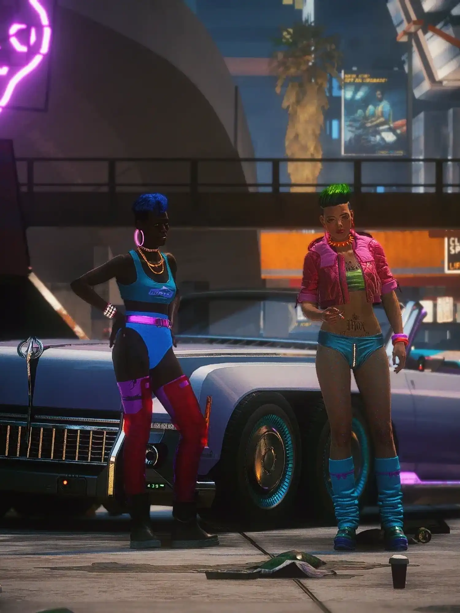 A screenshot of two characters from the Cyberpunk 2077 NVSS_X77 mod