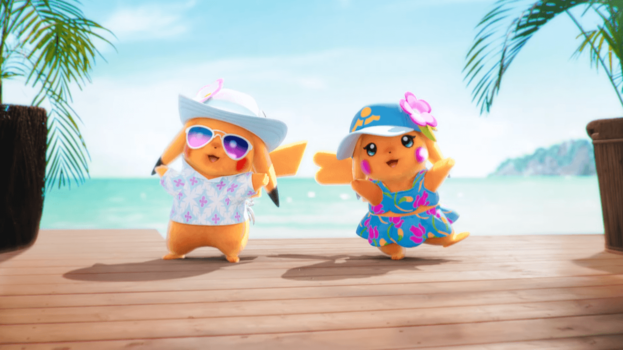 A screenshot of two Pikachus from the Pokemon WInds and Waves reveal trailer