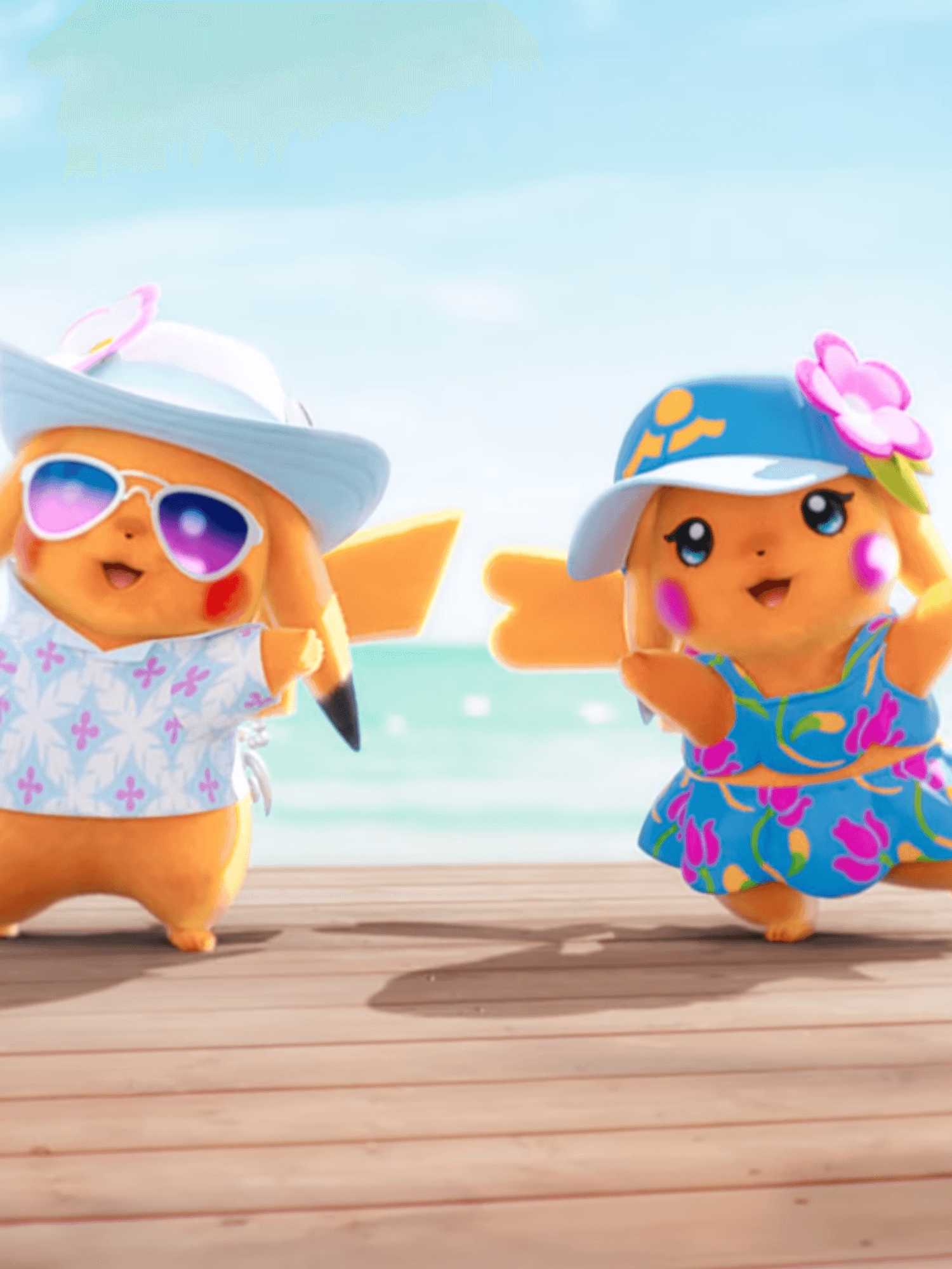 A screenshot of two Pikachus from the Pokemon WInds and Waves reveal trailer