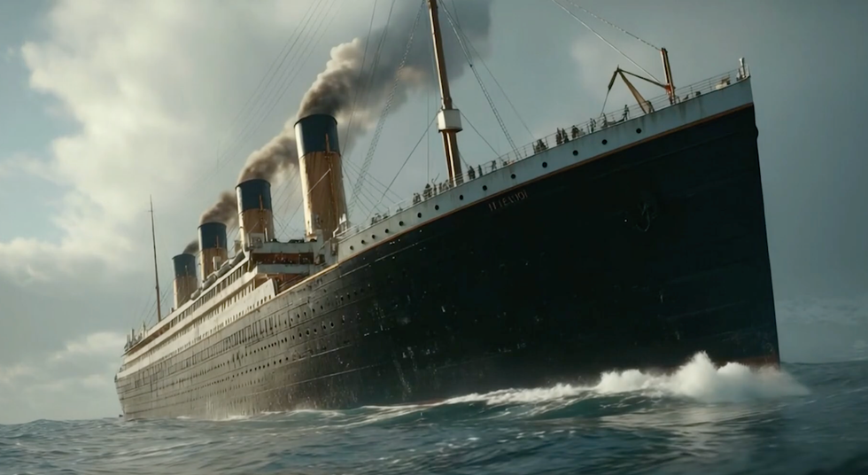 A screenshot of what appears to be generative AI of Titanic used in Titanic Escape Simulato