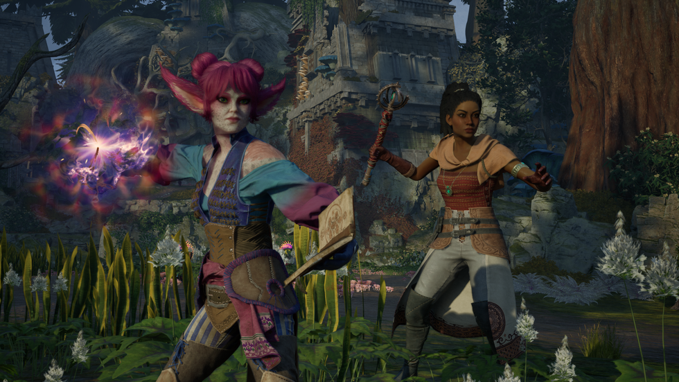 A screenshot of Yatzli and Giatta from Avowed