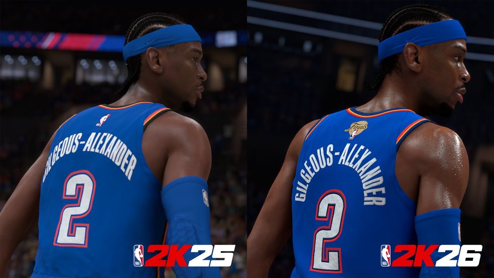 A side-by-side comparison of how NBA 2K25 looks compared to NBA 2K26