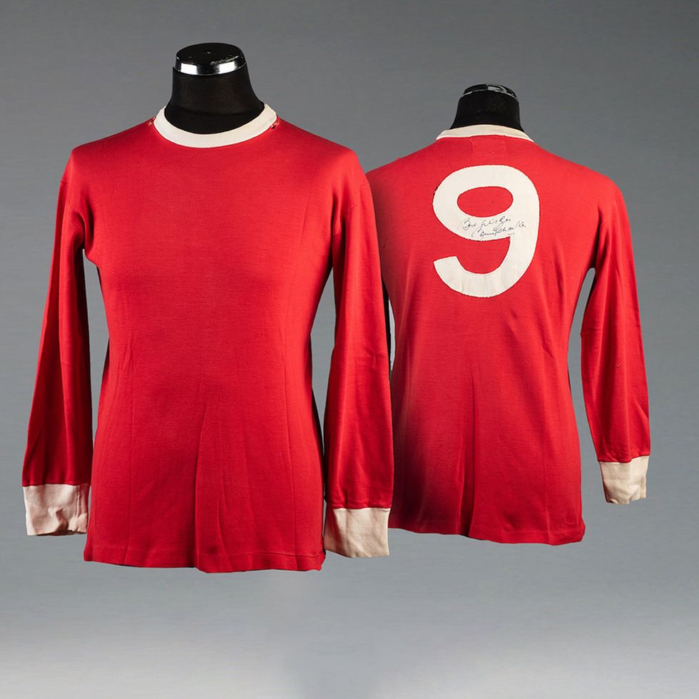 A signed Bobby Charlton Manchester United No 9 shirt circa 1965, part of football fan Bryan Horsnell\u2019s lifetime collection of memorabilia (Graham Budd Auctions/PA)
