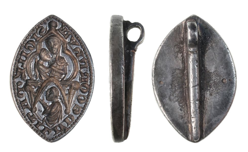A silver, seal matrix dating to the early 13th century was discovered inscribed with the name Matilda de Cornhill (British Museum/PA)