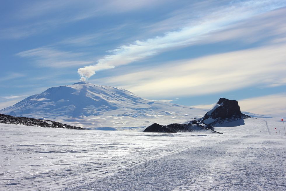 A stock image of Mount Erebus in Antarctica