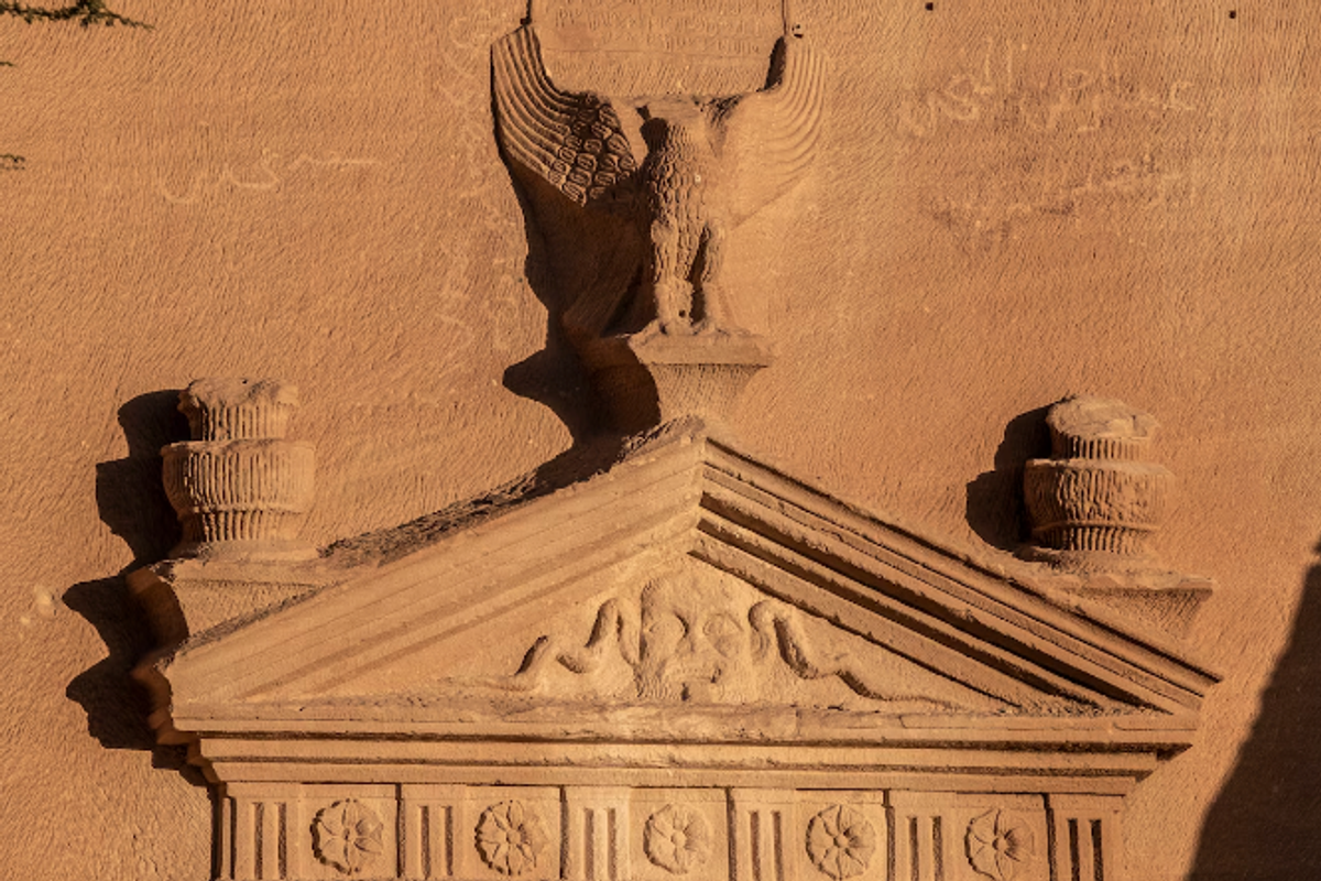 A tomb pediment in Hegra which showcases the skills of Nabatean stonecarvers