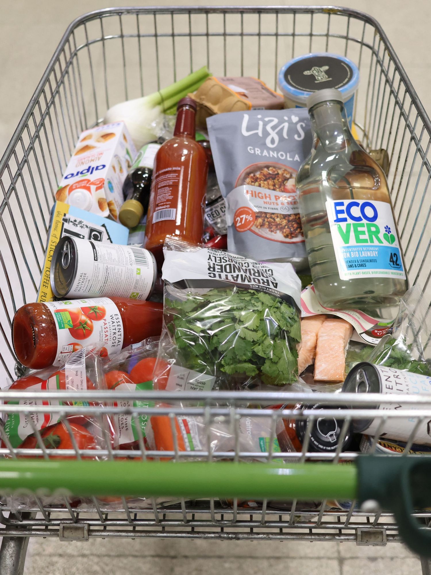 A trolley full of food from Waitrose