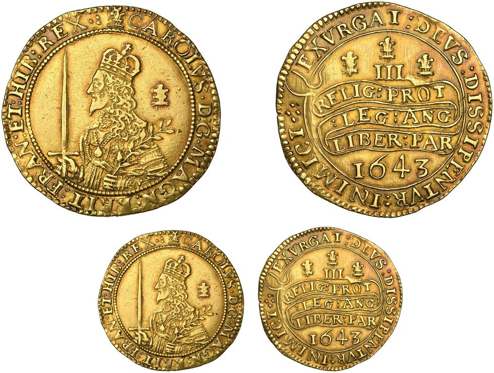 A very rare large gold coin from the reign of Charles I is expected to fetch \u00a350,000 when it is sold at auction (Dix Noonan Webb/PA)