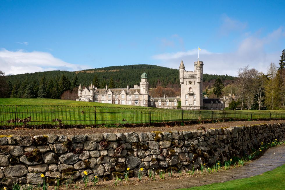 A view of Balmoral Castle, under blue skies