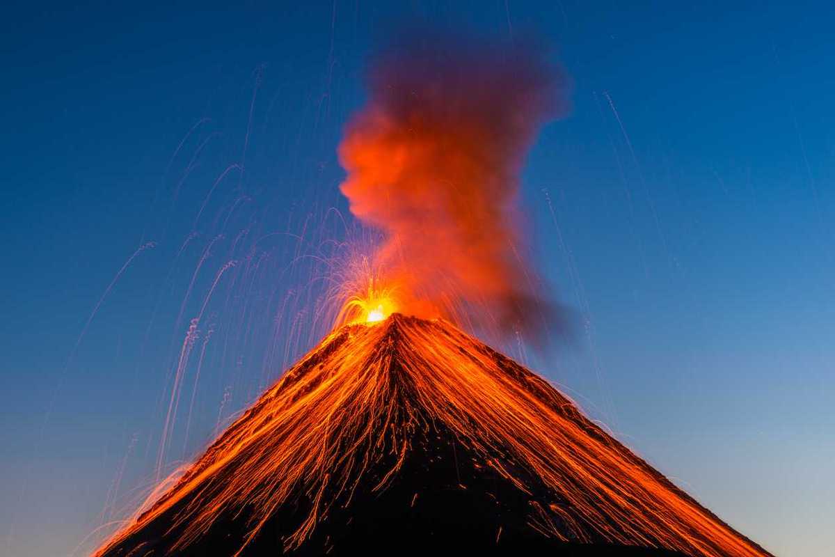 A volcanic eruption, with lava.