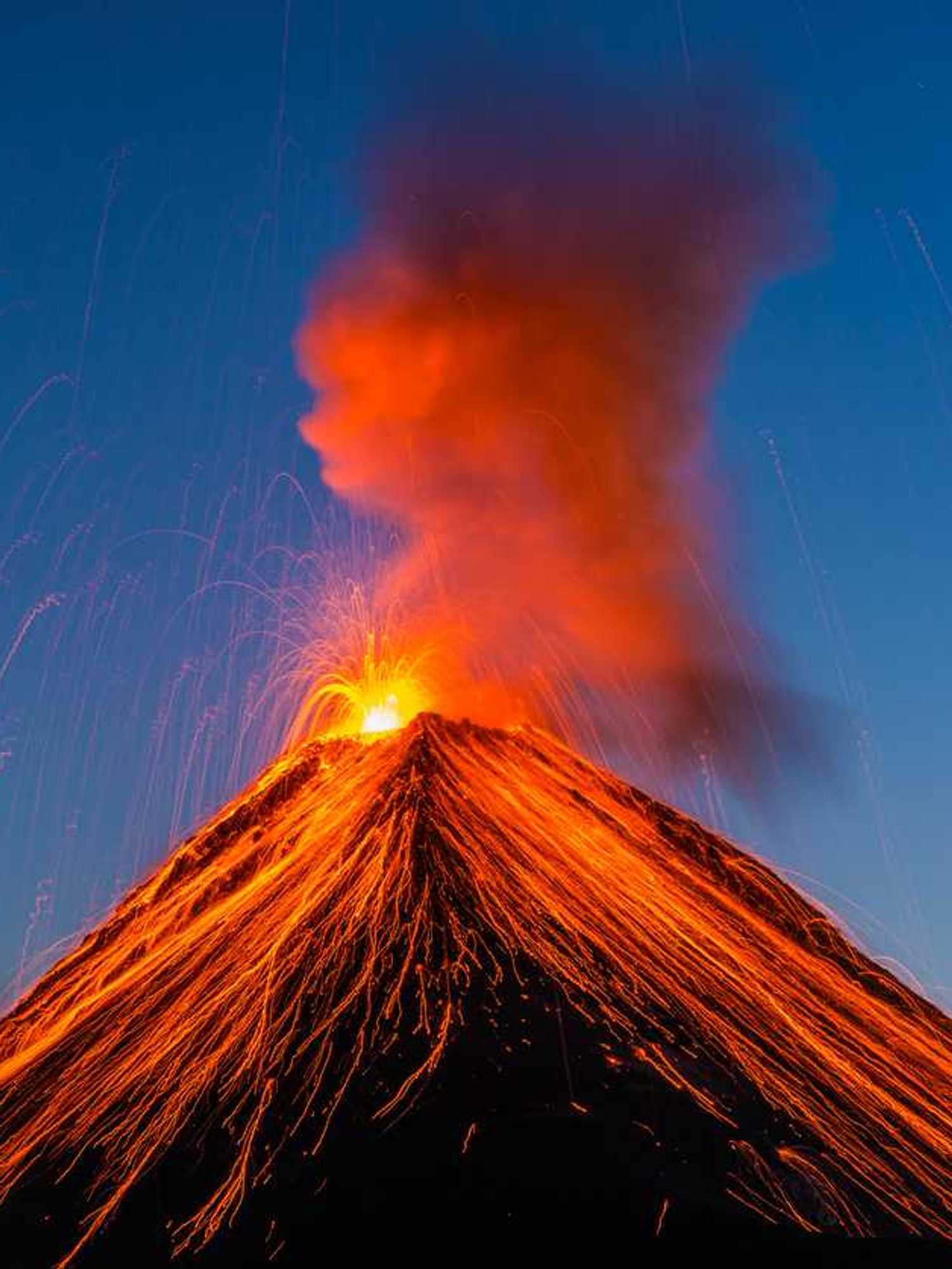 A volcanic eruption, with lava.
