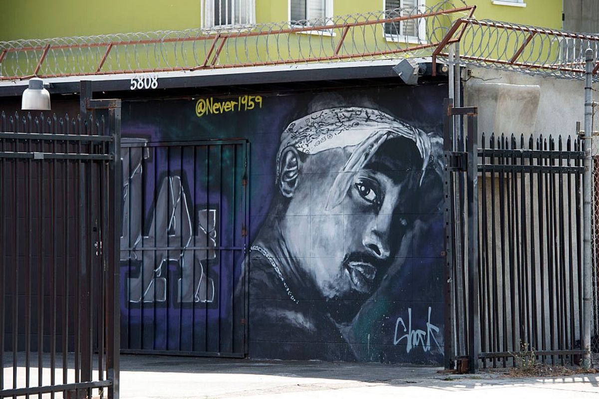 A wall dedicated to the memory of US rapper Tupac Shakur is seen on May 26, 2016 in Los Angeles, California