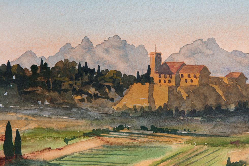 A watercolour of the view in the south of France by the Prince of Wales (Richard Ivey/Prince\u2019s Foundation/PA))