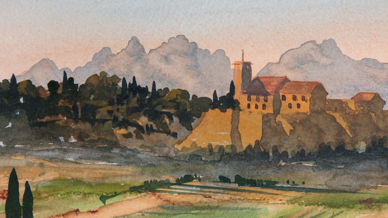A watercolour of the view in the south of France by the Prince of Wales (Richard Ivey/Prince’s Foundation/PA))