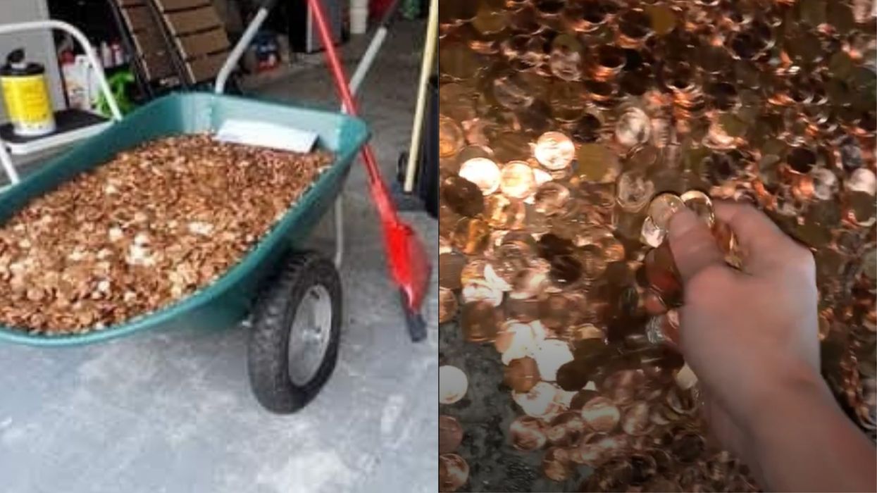 A wheelbarrow full of pennies