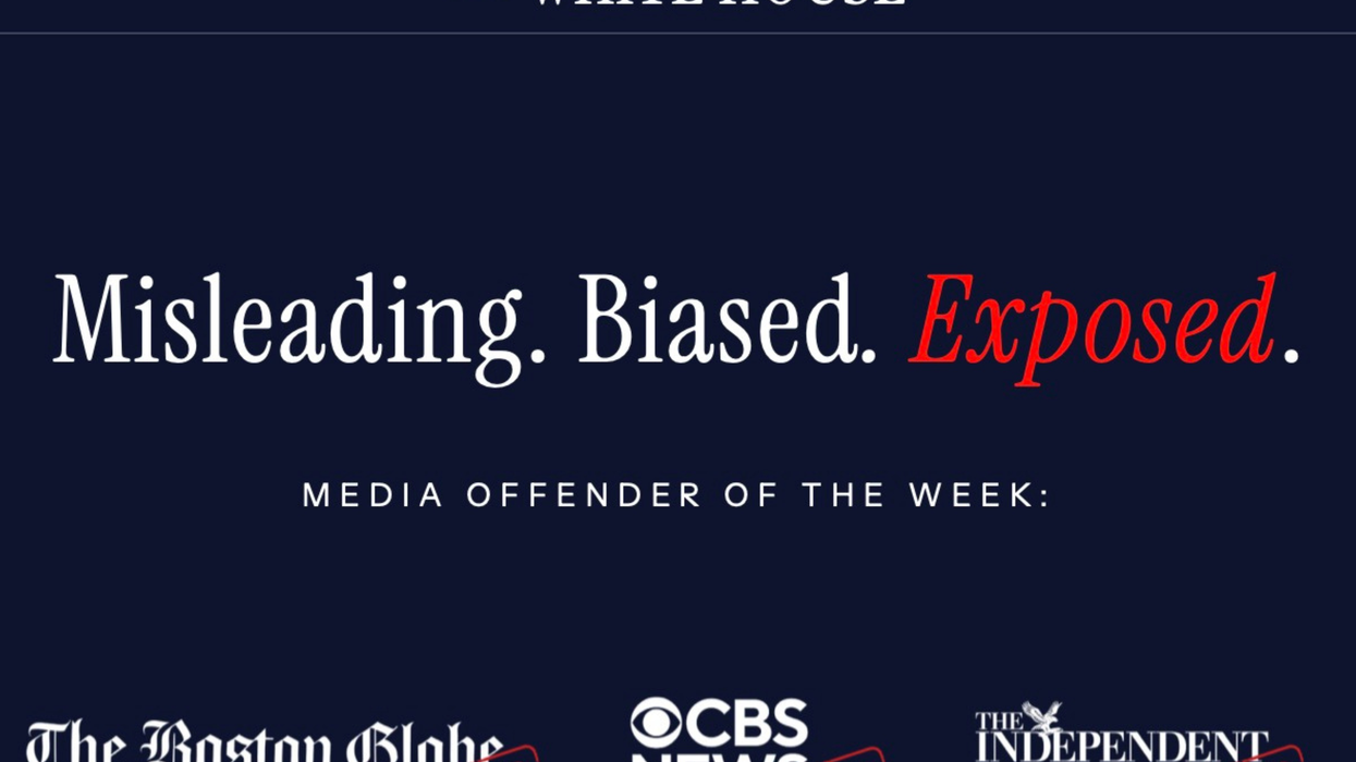 A White House webpage which reads: 'Misleading. Biased. Exposed. Media Offender of the Week'. Underneath this are the logos for the Boston Globe, CBS News and The Independent.
