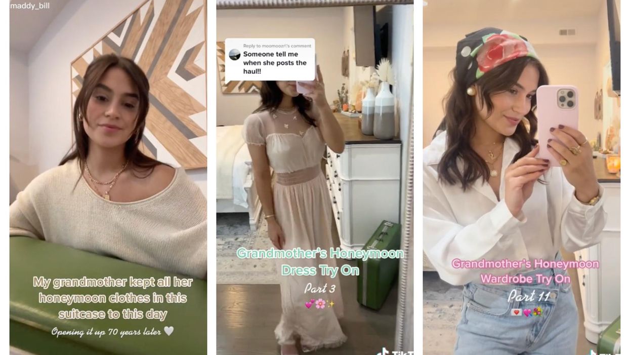 Woman goes viral after trying on grandmother's 1950s honeymoon wardrobe