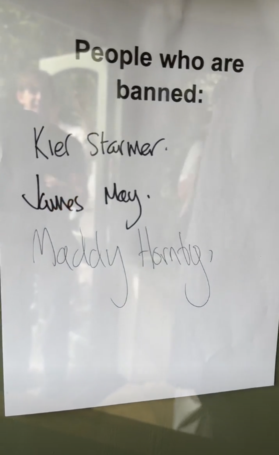 A written and typed list of names banned from Jeremy Clarkson's pub
