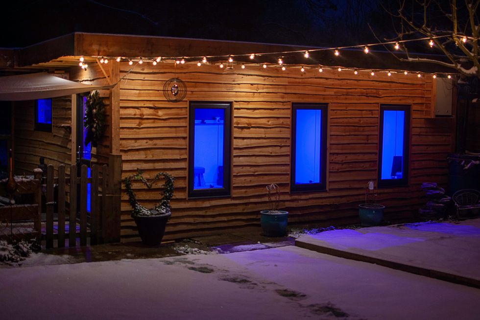 A yoga studio and cinema room in a shed in Essex