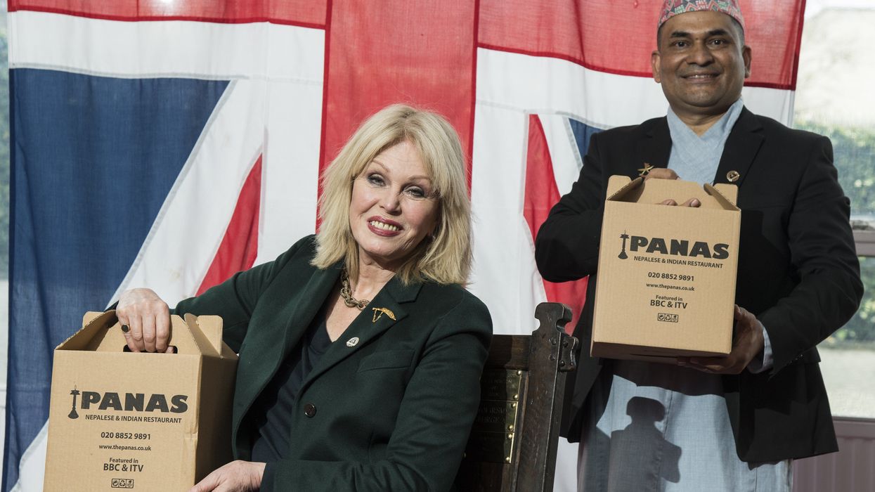 Actress Joanna Lumley with Sujan Katuwal, the owner of Nepalese restaurant Panas Gurkha in Lewisham