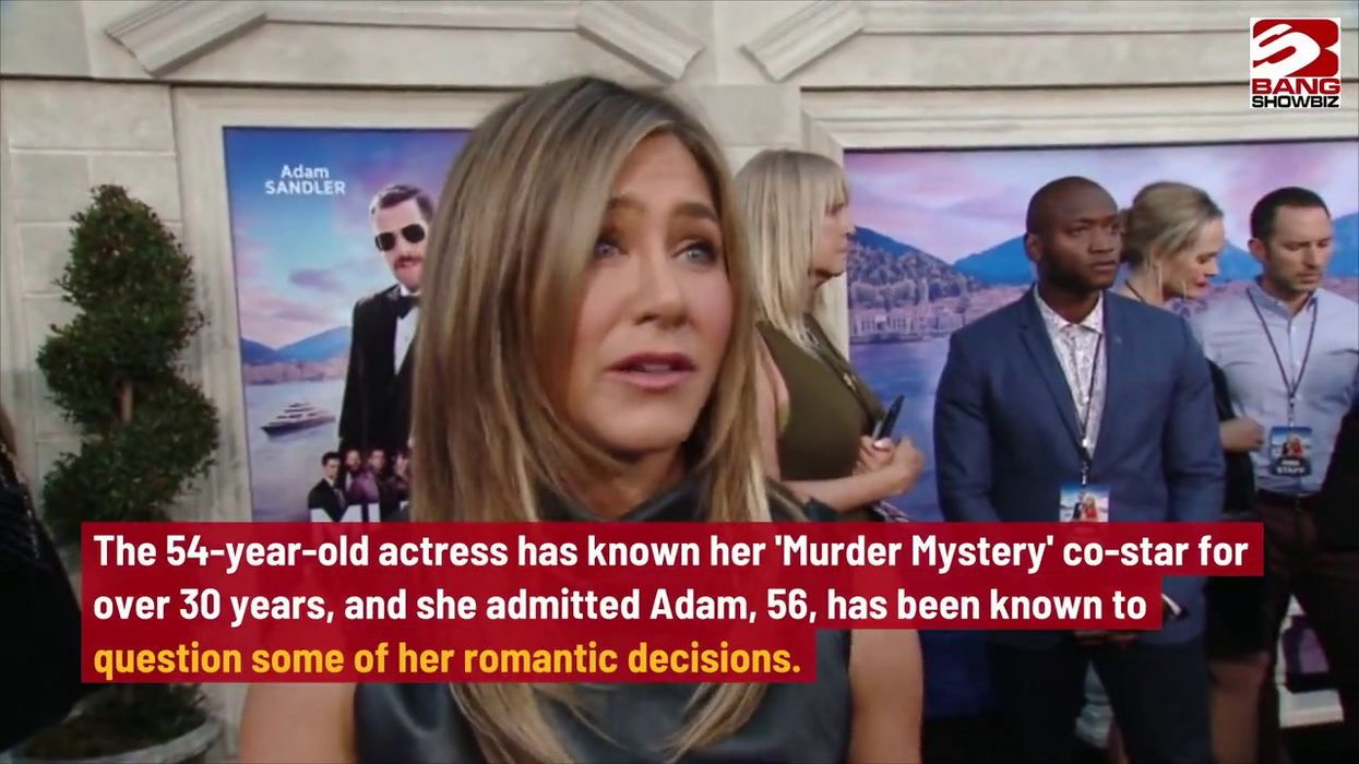 Adam Sandler and Jennifer Aniston  shocked by height of reporter in hilarious clip