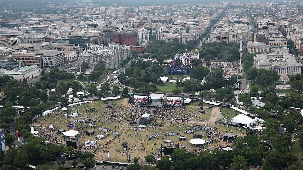 Aerial photograph of UFC fan event at The Ellipse near the White House.