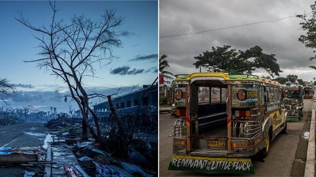 Airport Road, Tacloban, Philippines. Nov 2013 and Nov 2014