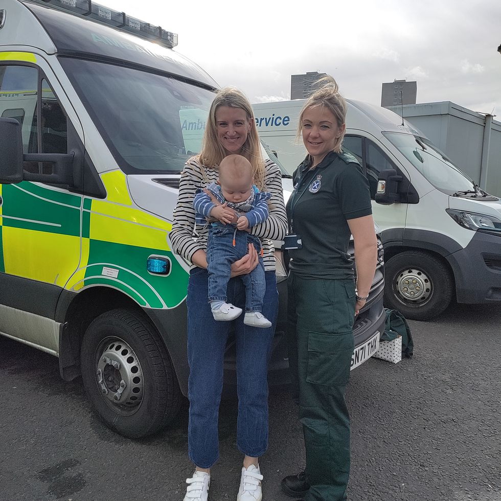 Family meet ambulance service worker who helped deliver premature baby