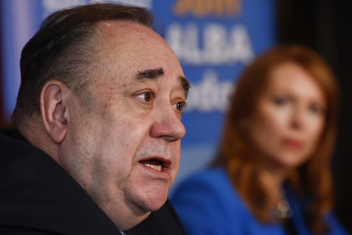 Alex Salmond speaking at an Alba Party event.