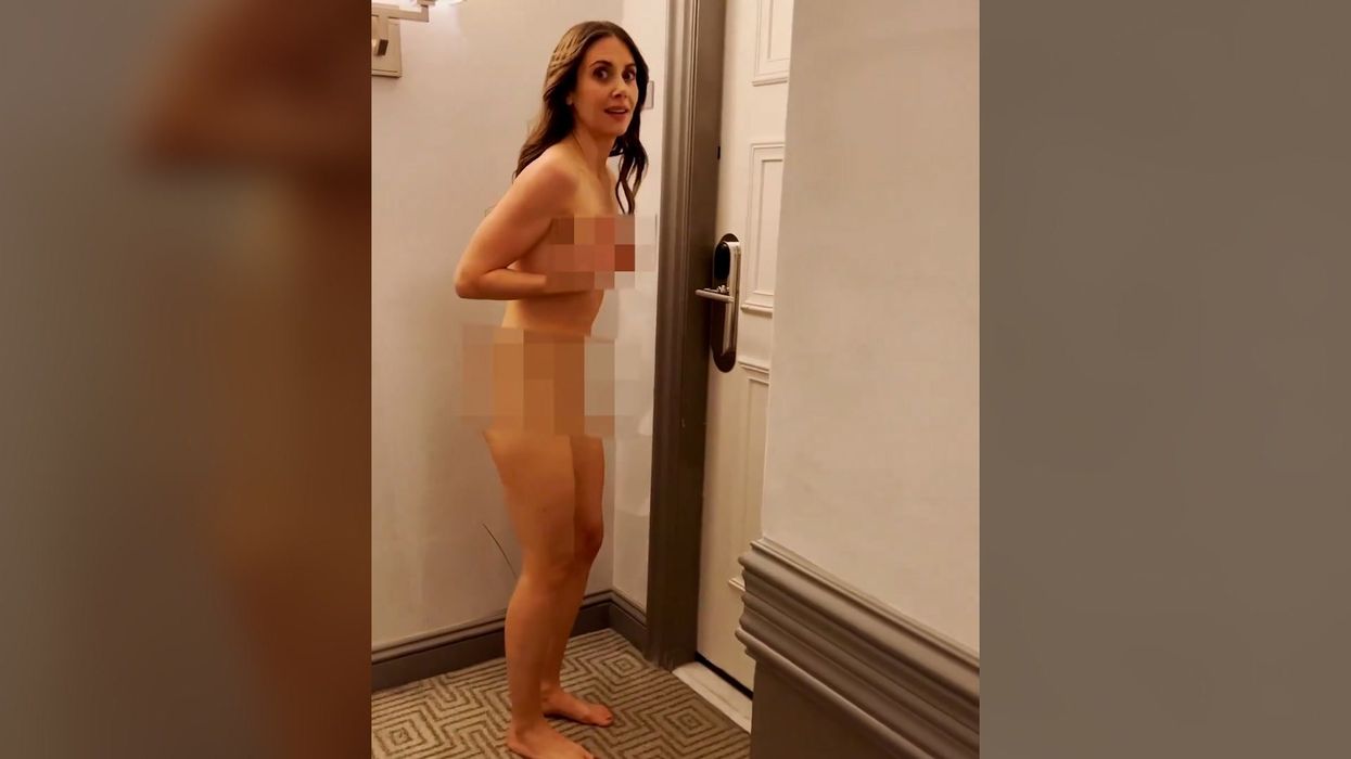 Alison Brie streaks nude through hotel to give husband a "shock to his system"
