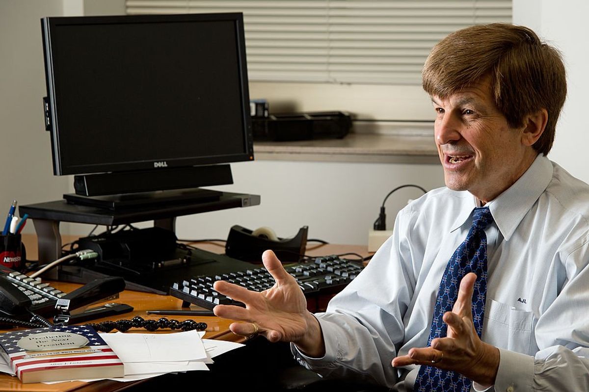 Allan Lichtman discusses his his "13 keys" to a successful election campaign at his office at American University, Washington, DC.