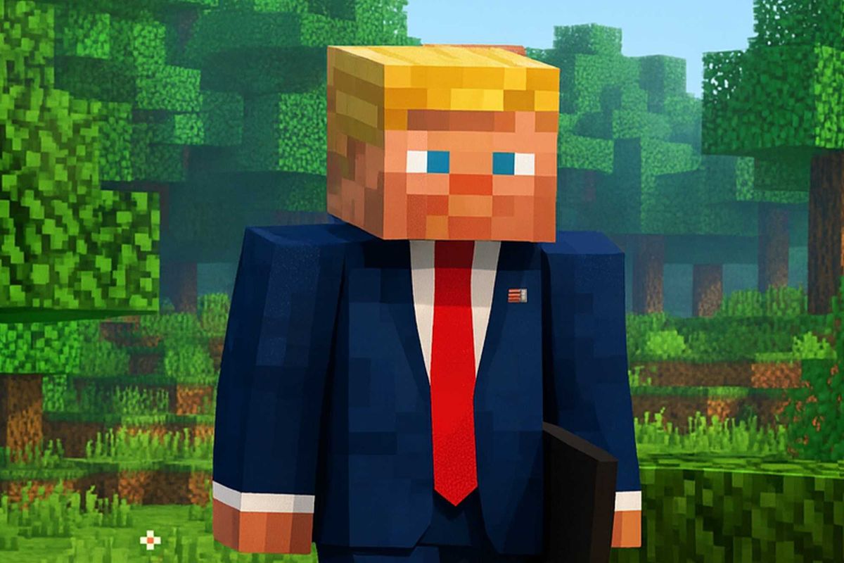An AI generated image the official White House X / Twitter account shared of what Donald Trump would look like in Minecraft.