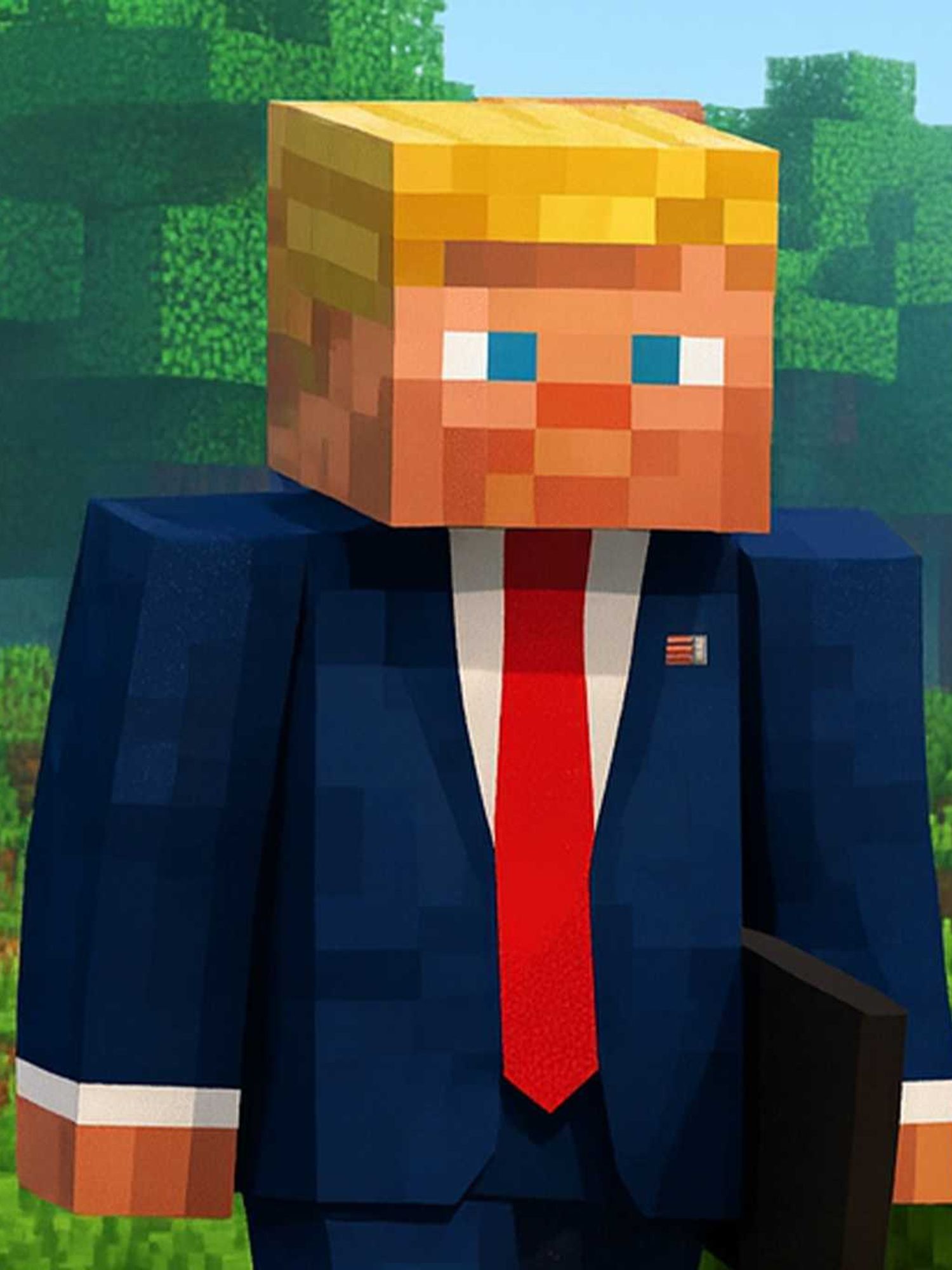 An AI generated image the official White House X / Twitter account shared of what Donald Trump would look like in Minecraft.