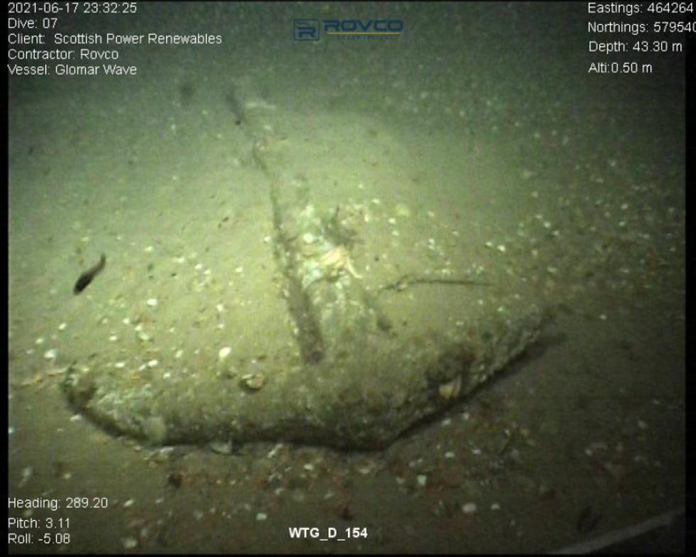 An anchor discovered during survey works for ScottishPower Renewables\u2019 East Anglia ONE offshore windfarm. (ScottishPower Renewable/ PA)