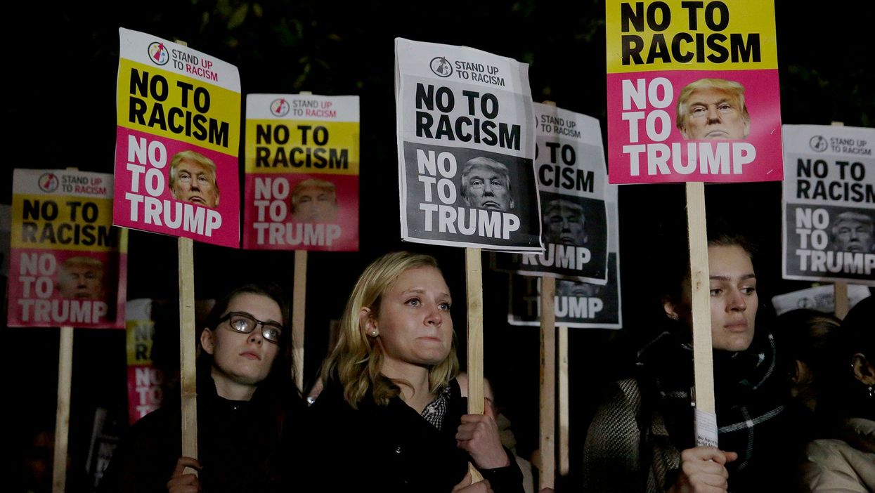 An anti-racism protest against President-elect Donald Trump winning the American election, outside the U.S. embassy in London