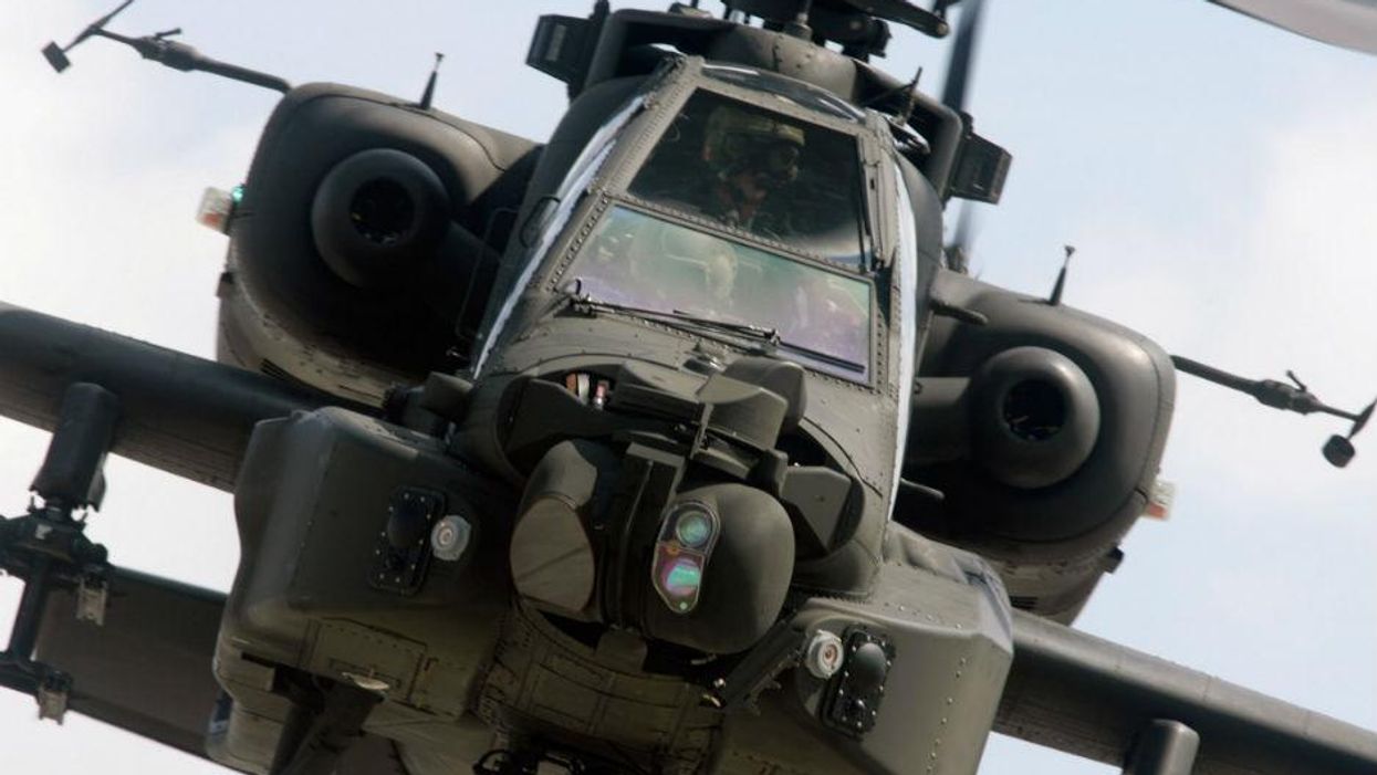 An Apache attack helicopter on a training mission at RAF Lyneham, 2008