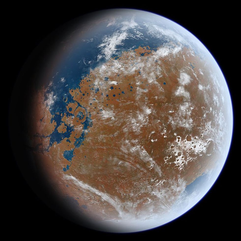 An artist impression of ancient Mars with water