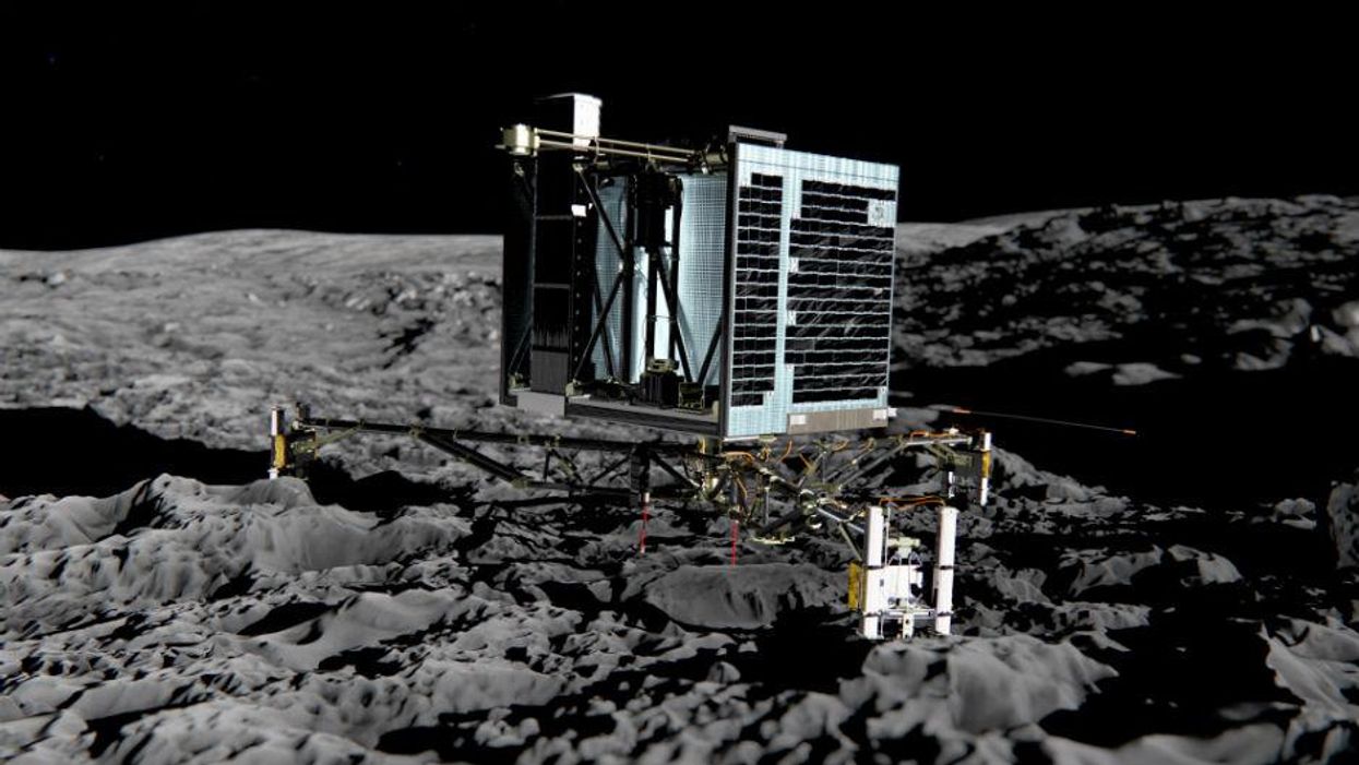 An artist's impression of Rosetta's lander Philae on the surface of 67/P Churyumov-Gerasimenko