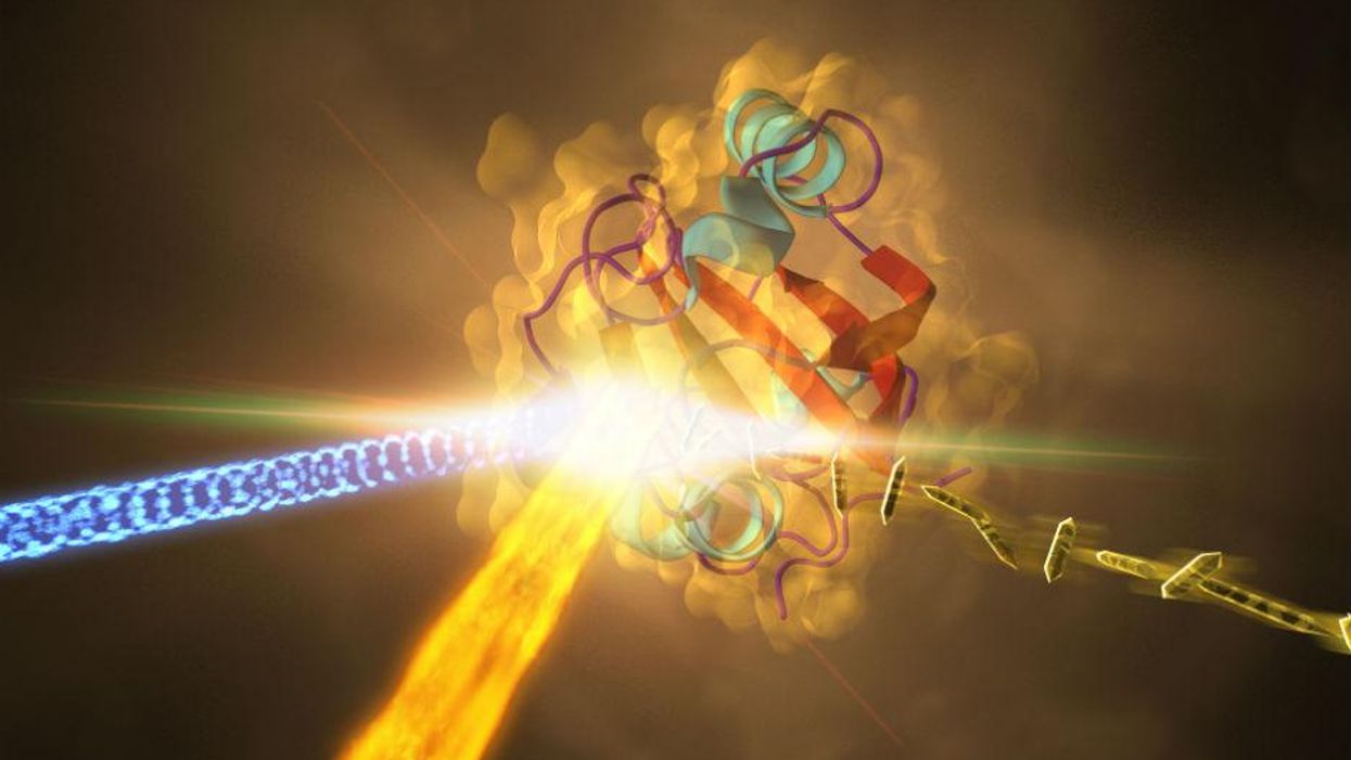 An artist's rendering of a protein reacting to light