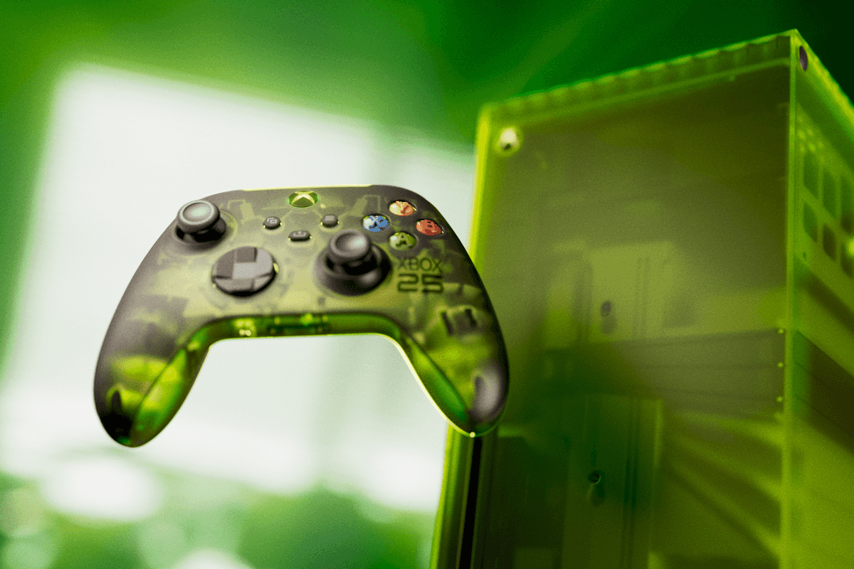 An illustrative image of the XBOX Series X25 limited edition anniversary console and controller