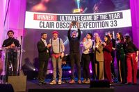 An image of Clair Obscur: Expedition 33 scooping the Ultimate Game of the Year award at The Golden Joystick Awards 2025