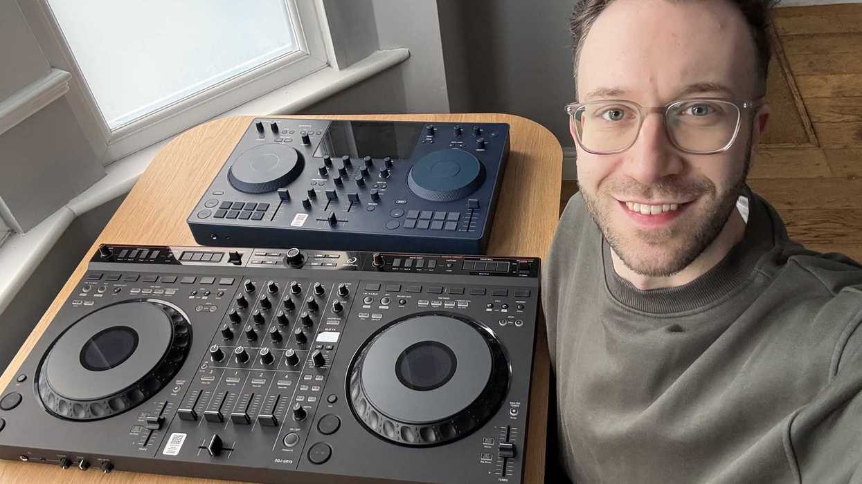 An image of Jake Brigstock with both the AlphaTheta OMNIS-DUO and DDJ-GRV6 DJ controllers