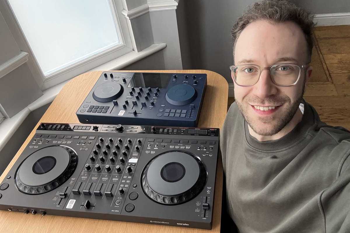 An image of Jake Brigstock with both the Pioneer OMNIS-DUO and DDJ-GRV6 DJ controllers