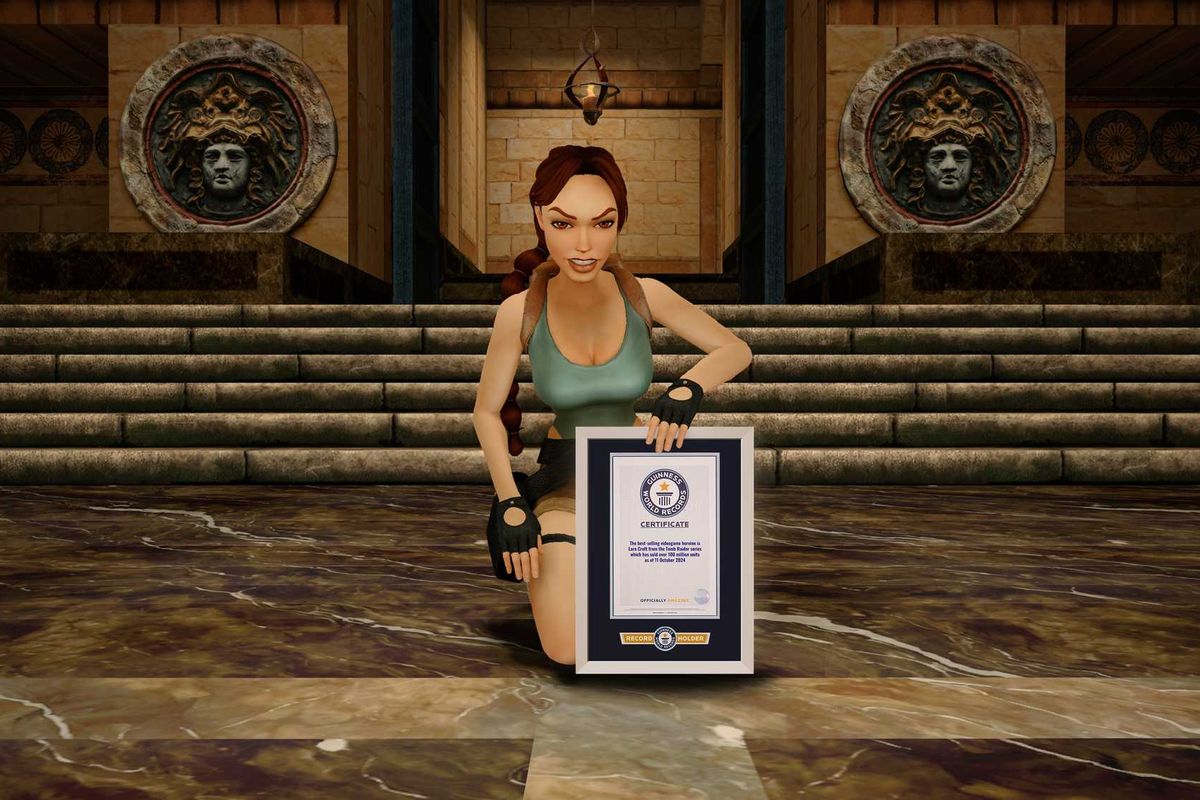 An image of Lara Croft with an official Guinness World Record