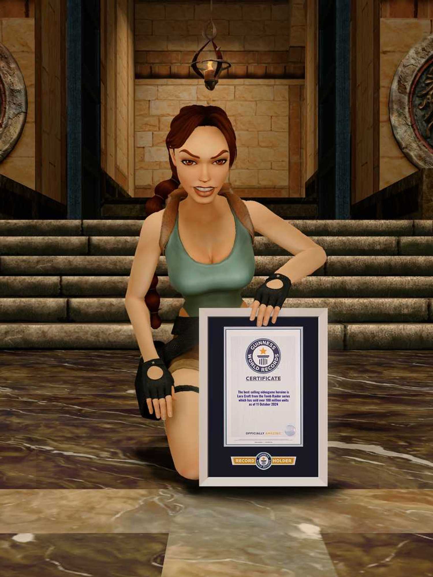An image of Lara Croft with an official Guinness World Record