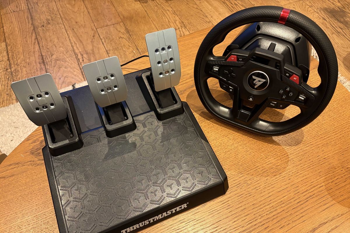 An image of the Thrustmaster T248R and pedals