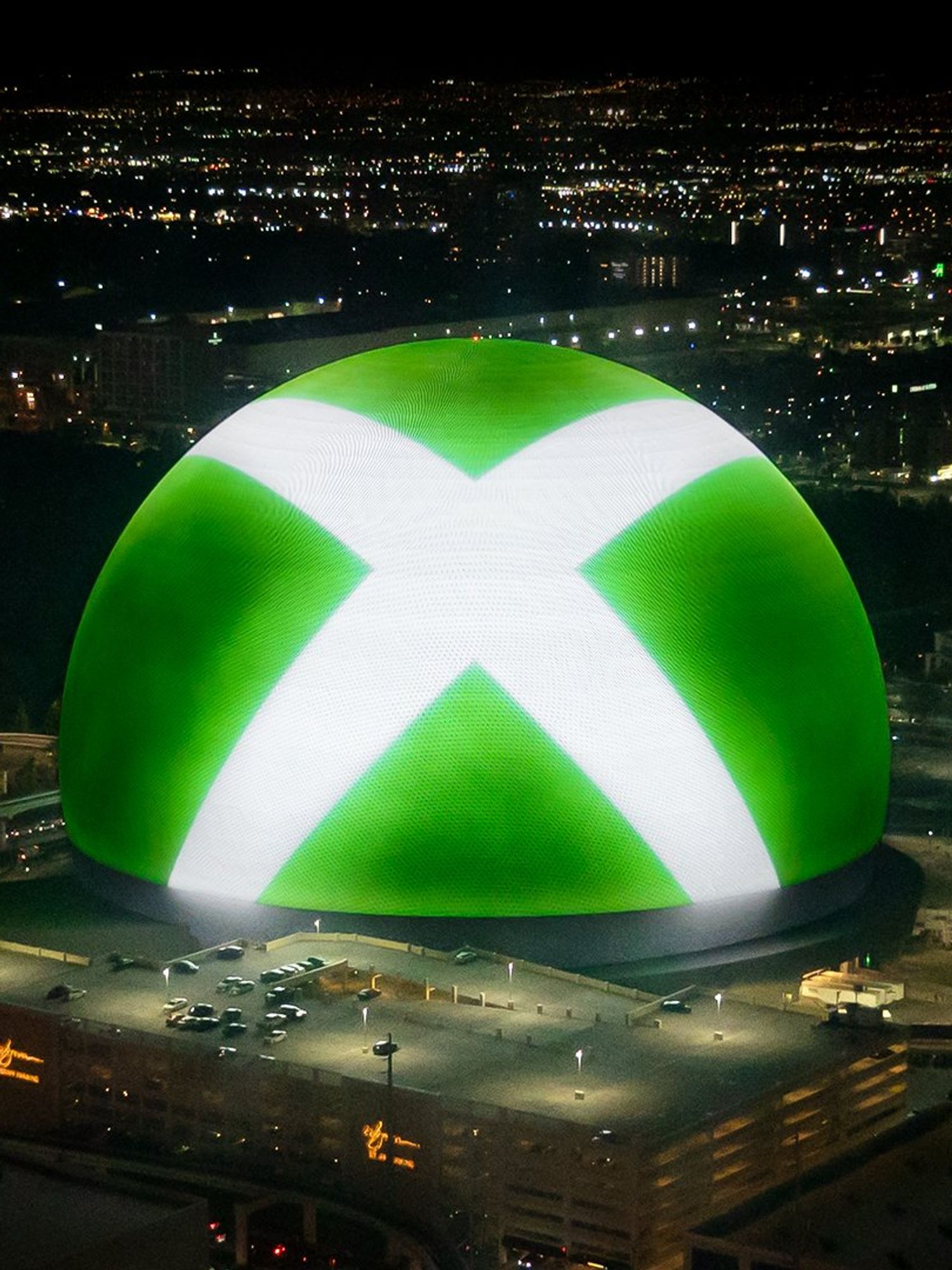An image of the Xbox logo on the Las Vegas Sphere